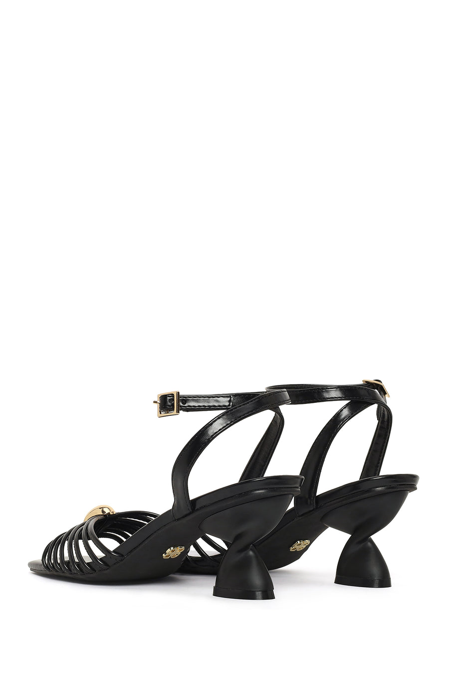 Woman Black Ankle Buckled Chunky Heeled Sandals