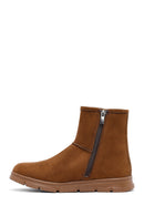 Women's Tan Zippered Suede Teddy Boot | Derimod
