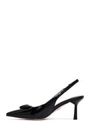 Women's Black Open Back Thin Heeled Leather Shoes | Derimod