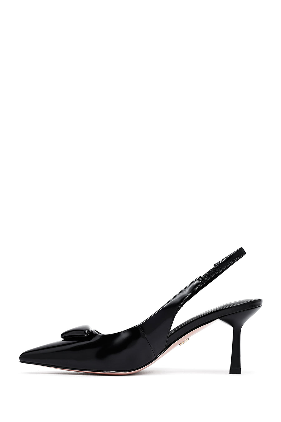 Women's Black Open Back Thin Heeled Leather Shoes