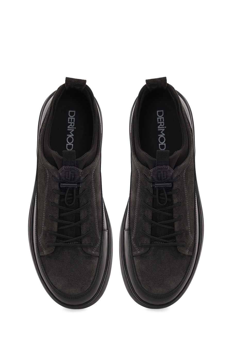 Erkek Gri Bağcıklı Kalın Tabanlı Deri Sneaker