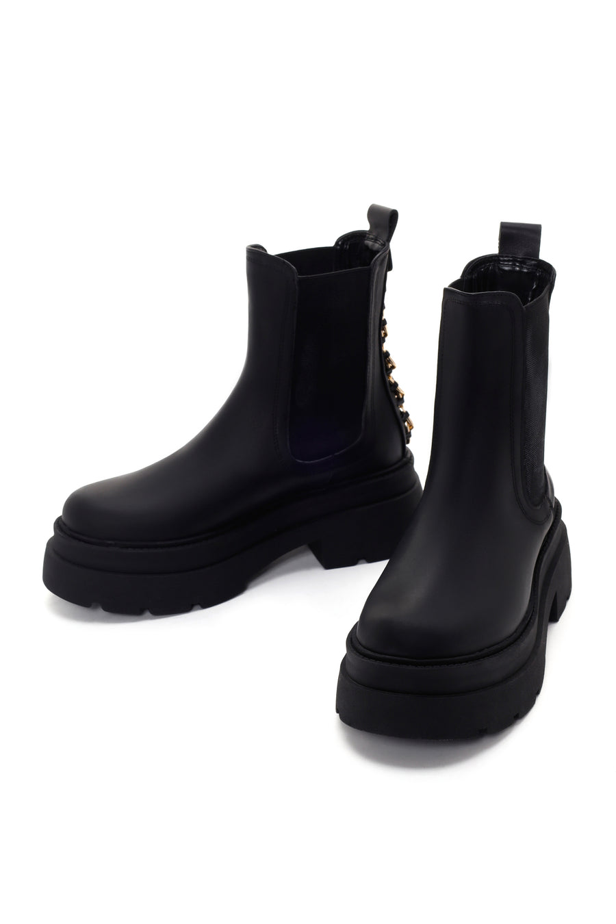 Women's Black Thick Soled Chelsea Leather Boots