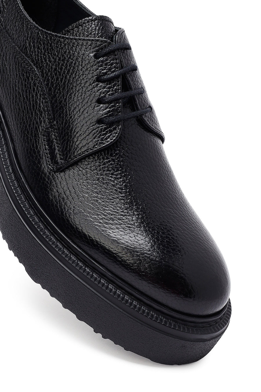 Men's Black Lace-Up Thick-Soled Leather Casual Shoes