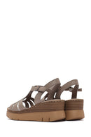 Women's Mink Ankle Strap Wedge Heel Leather Comfort Sandals | Derimod