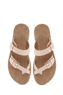 Women's Pink Double Buckled Stoned Slippers | Derimod