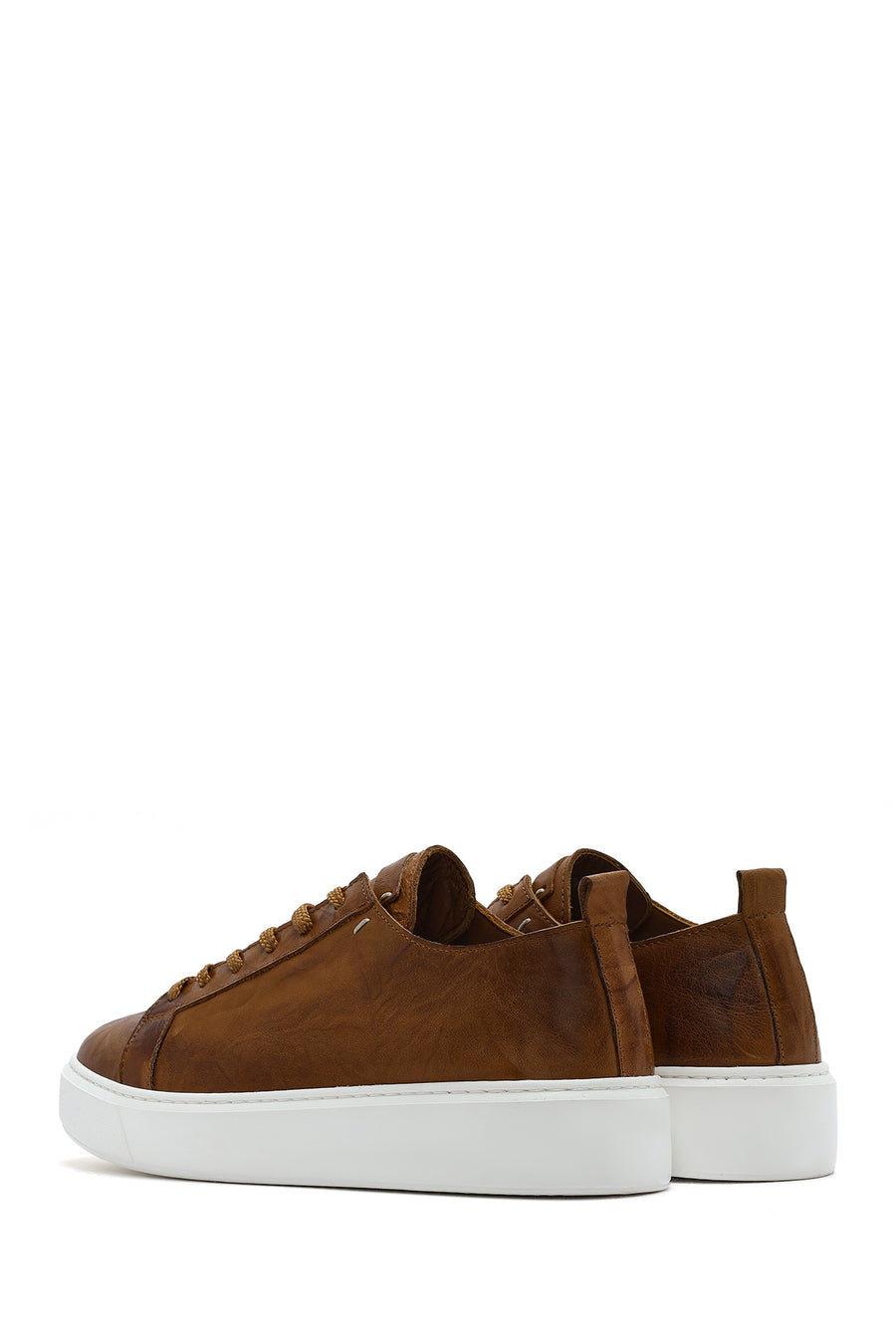 Men's Tan Lace-up Thick-Sole Leather Sneaker