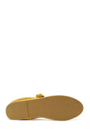 Woman Yellow Buckled Fabric Mary Jane Ballerine flats | Derimod