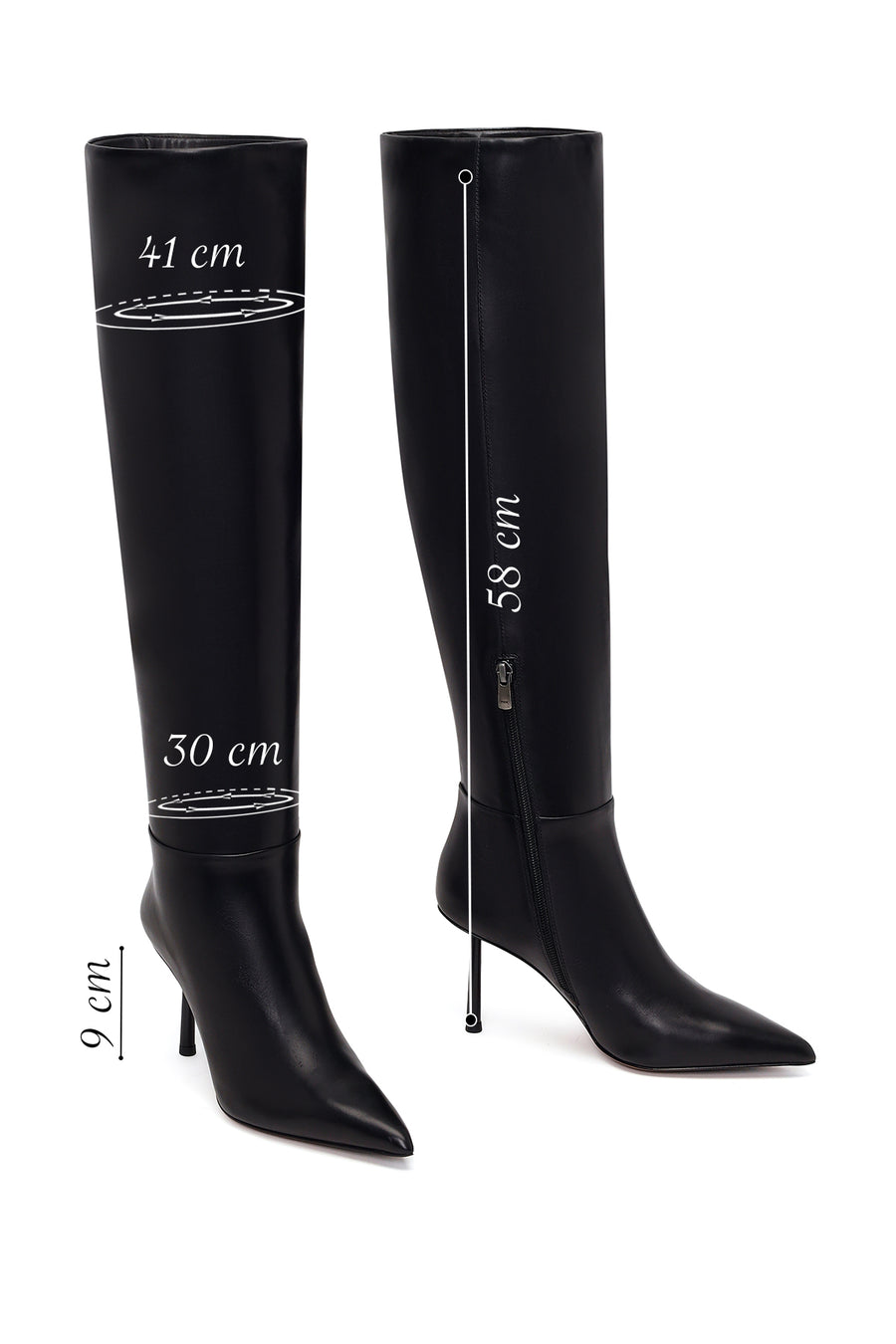 Woman Black Zip Closure Stiletto-Heel Leather Boots