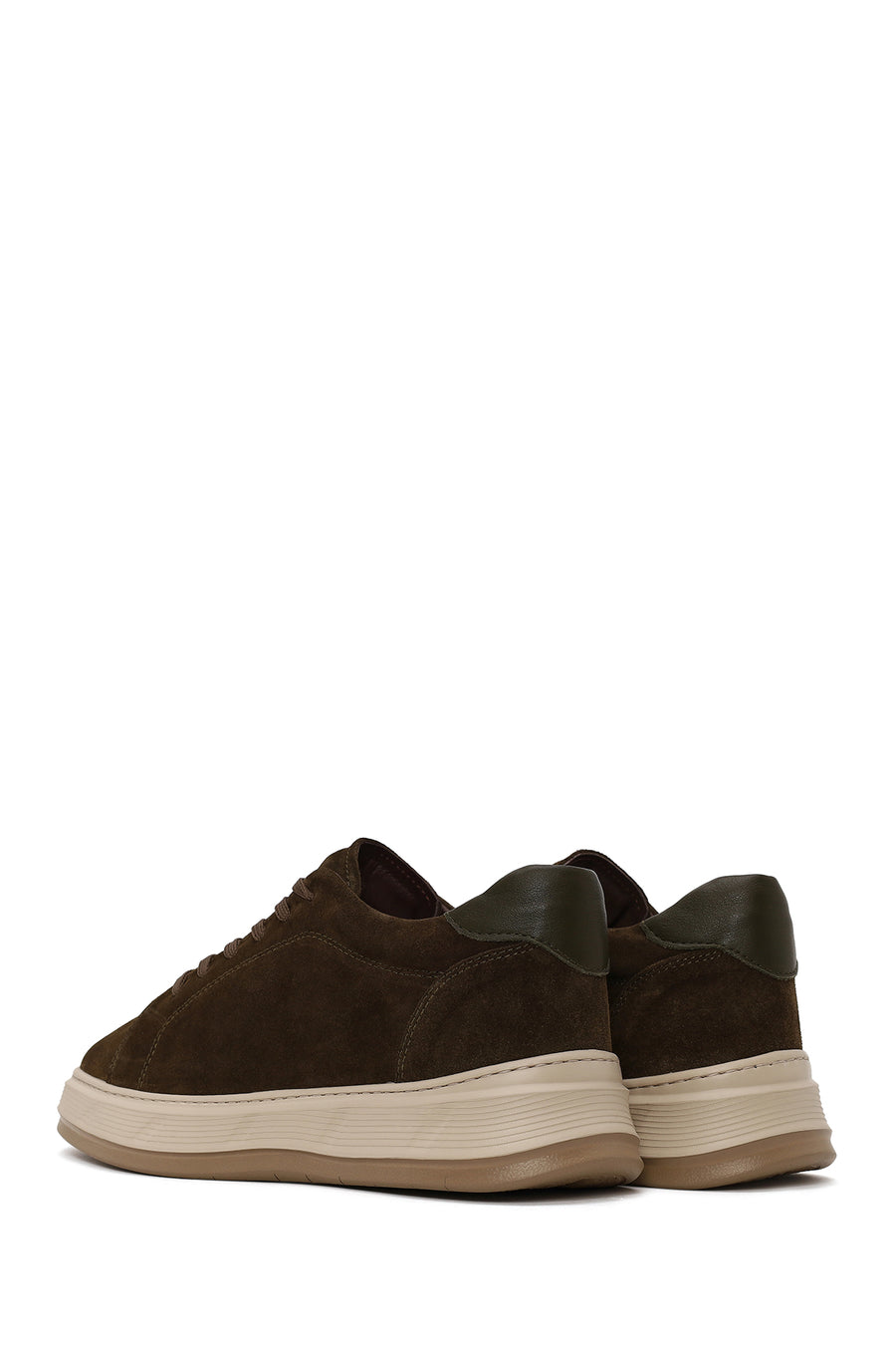 Male Khaki Lace-Up Thick-Soled Suede Leather Sneaker