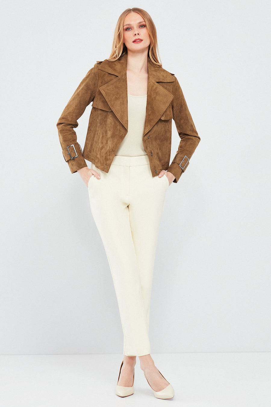 Portofino Woman Camel Suede Leather Jacket