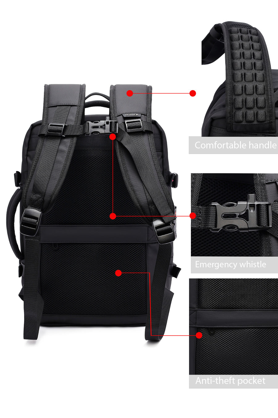 D-Pack Unisex Black Fabric Backpack