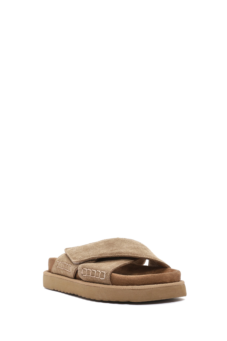 Women's Brown Strappy Thick Soled Suede Leather Slippers