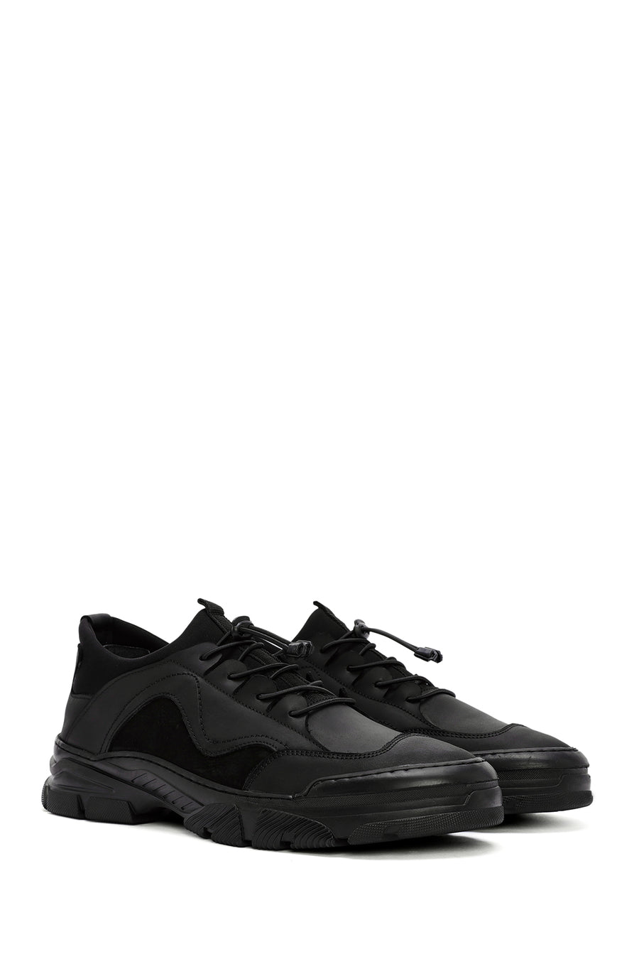 Men's Black Lace-up Leather Sneaker
