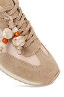 Woman Beige Lace-up Charm Leather Sneaker | Derimod