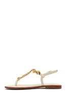 Women's White Ankle Buckle Flip-Flop Leather Sandals | Derimod