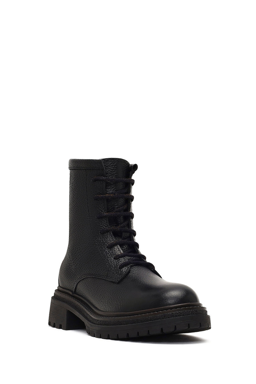 Women's Black Zippered Leather Combat Boot
