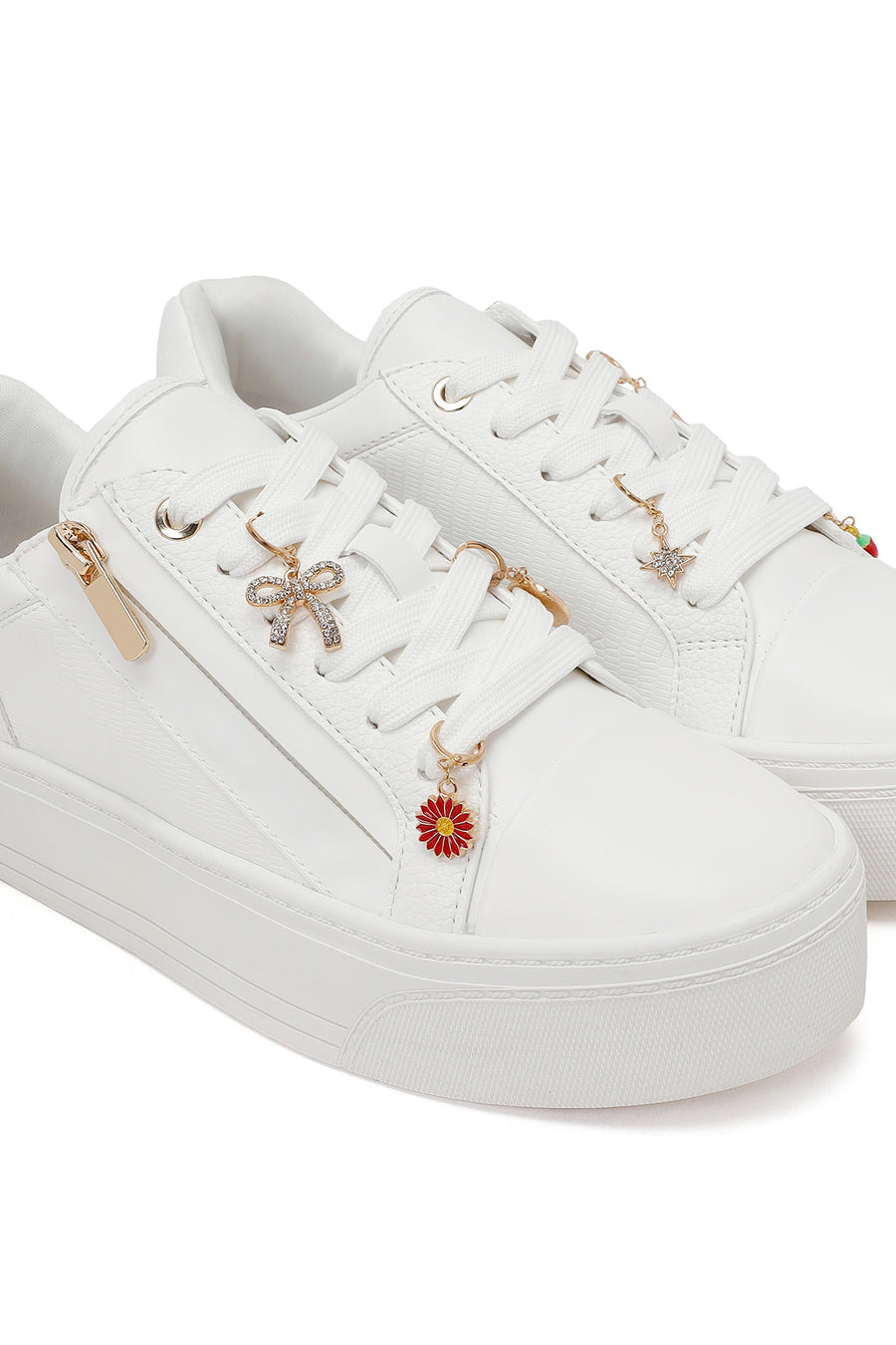 Kadın Beyaz Bağcıklı Kalın Tabanlı Sneaker