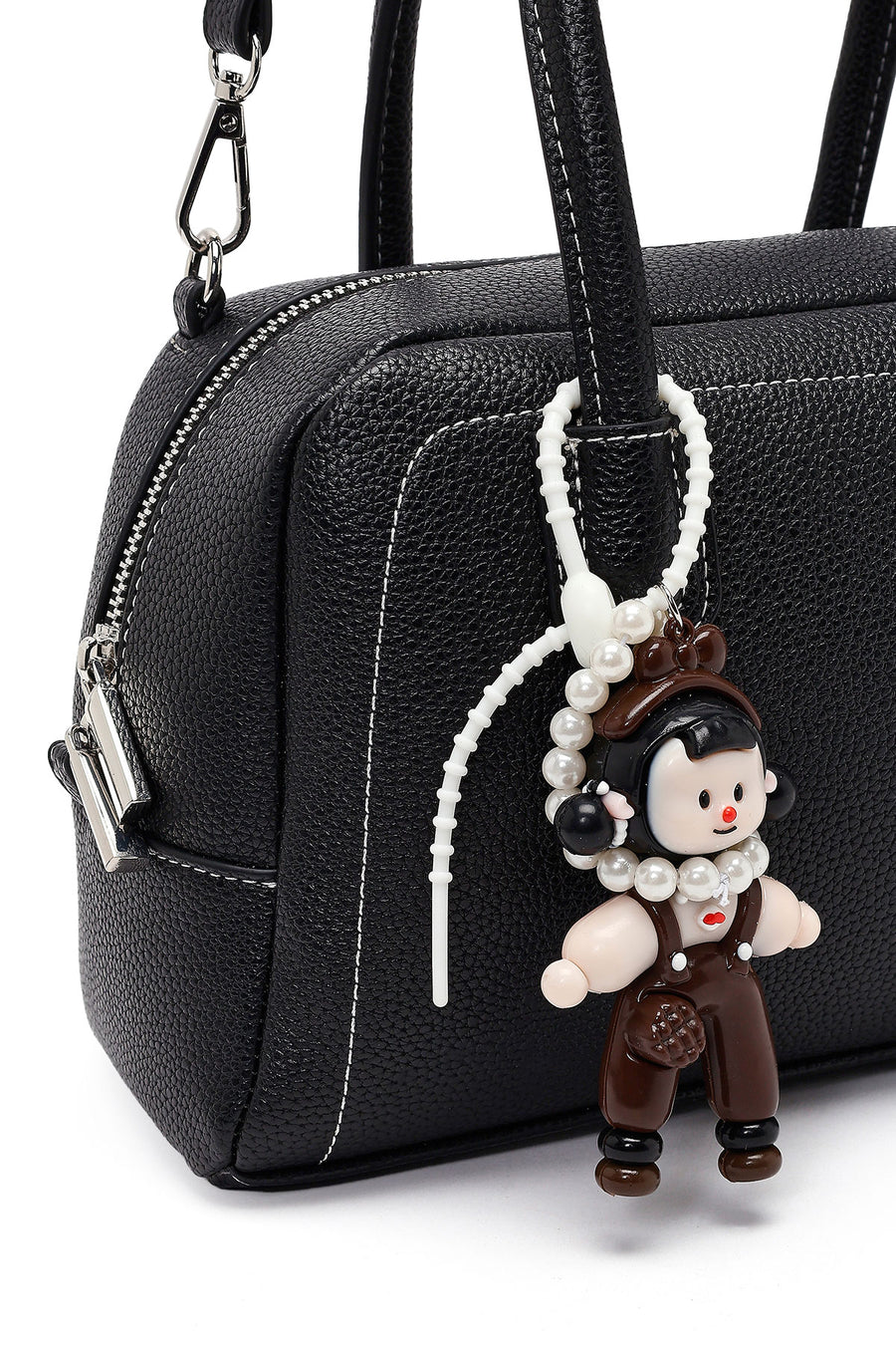 Women's Black Long Strap Charm Handbag