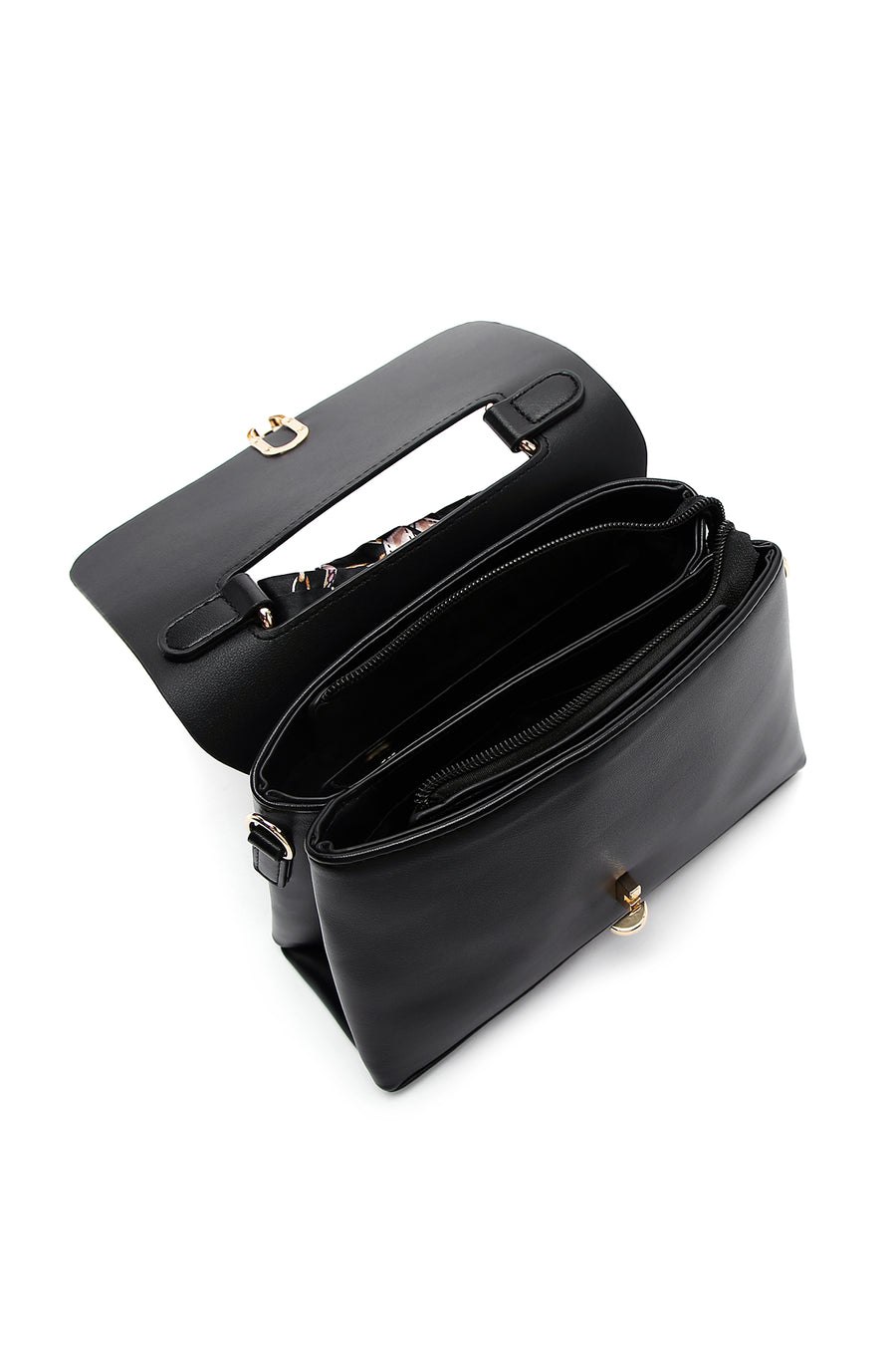 Women's Black Long Strap Handbag with Accessory Detail