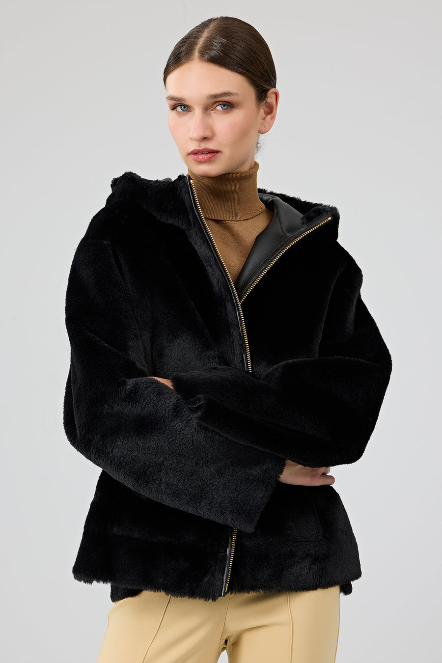 Gardena Women's Black Double-Sided Teddy Coat