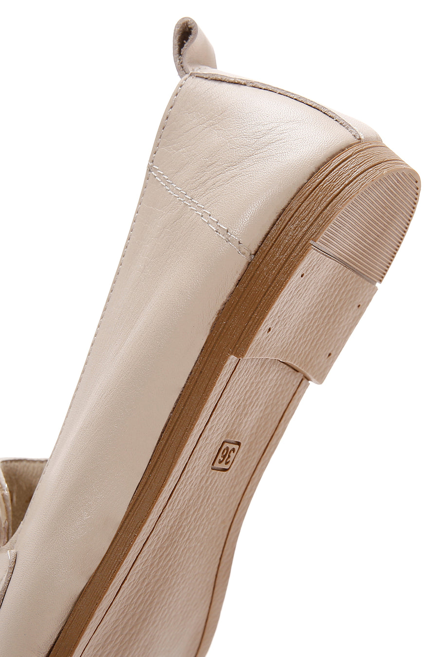 Kadın Bej Tokalı Deri Maskülen Loafer