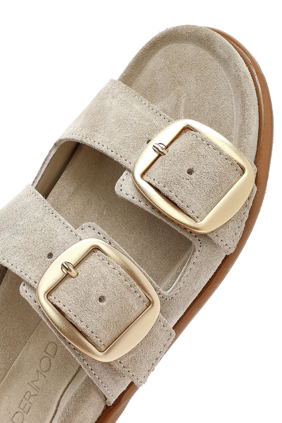Women's Beige Buckle Suede Leather Slippers