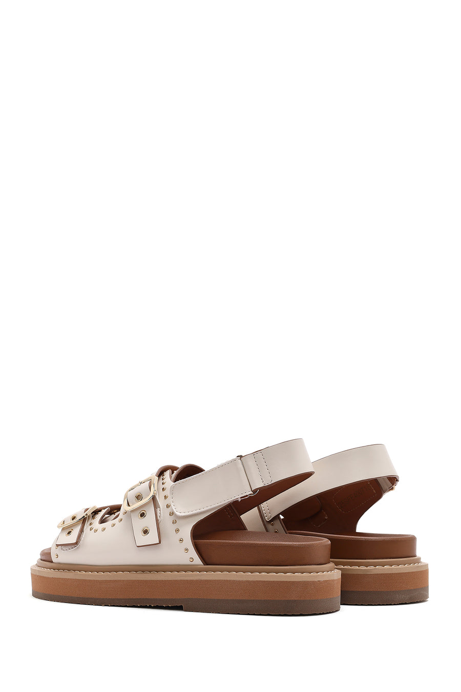 Women's Cream Buckled Thick Soled Sandals