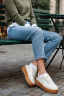 Women's Beige Lace-Up Thick-Soled Sneaker | Derimod