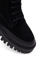 Woman Black Zip Closure Chunky-Heeled Suede Combat Boots | Derimod