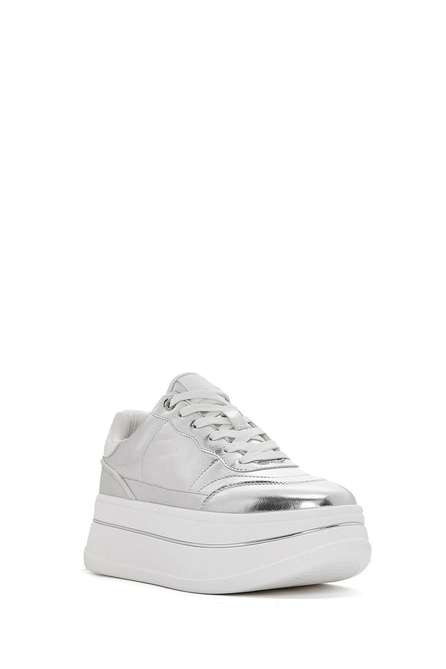Kadın Gümüş Bağcıklı Kalın Tabanlı Metalik Sneaker