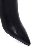 Woman Black Zip Closure Wedge-Heel Leather Boots | Derimod