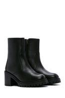 Women's Black Zippered Thick Heeled Leather Boots | Derimod