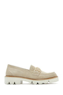 Women's Tan Buckled Suede Masculine Loafer | Derimod