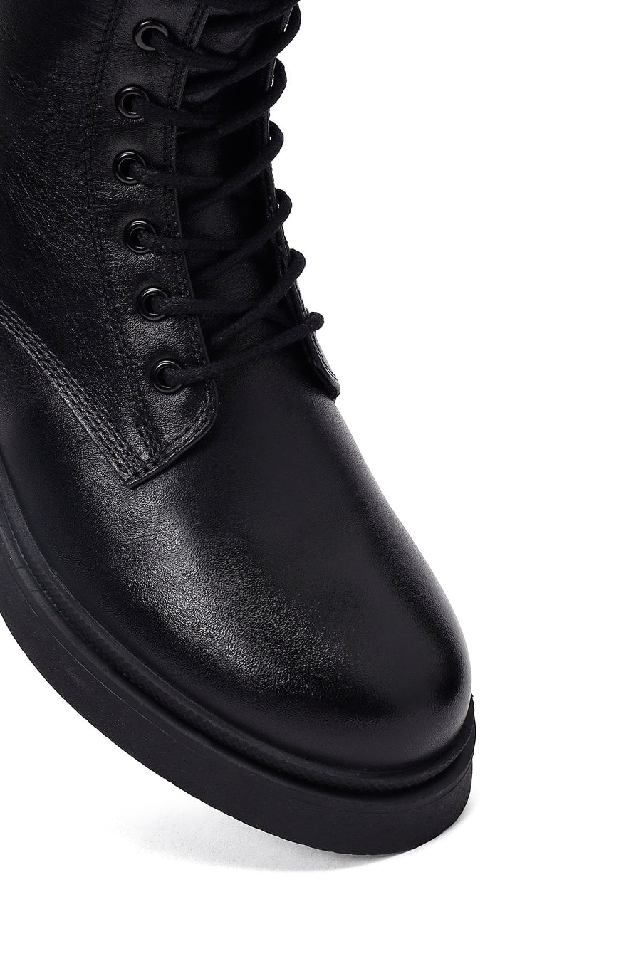 Women's Black Zippered Thick-Soled Leather Ankle Boots