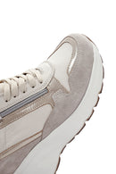 Women's Beige Lace-Up Zipper Detail Wedge Heel Leather Sneakers | Derimod