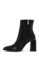 Woman Black Zip Closure Thick-Heeled Leather Boots | Derimod