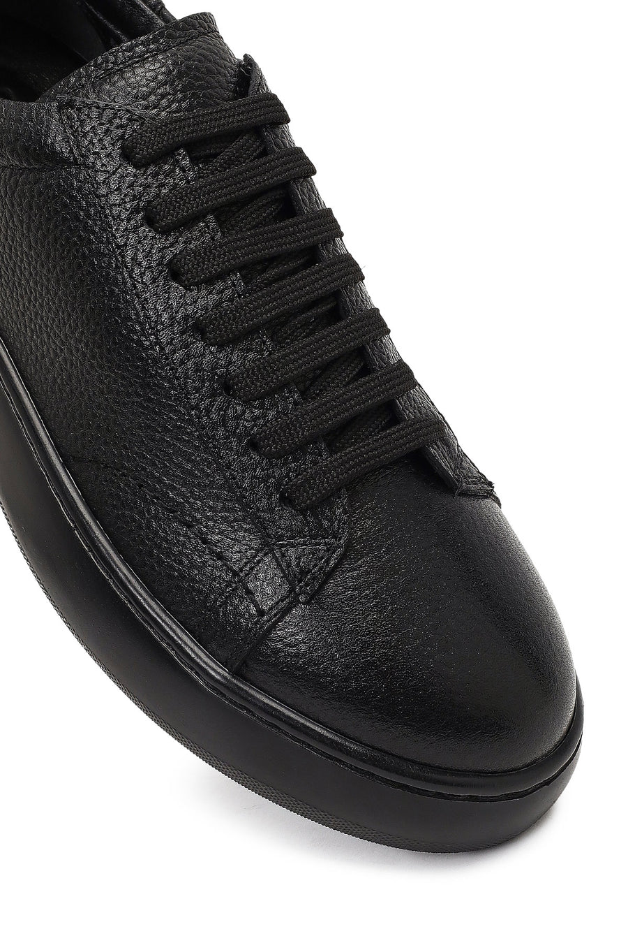 Erkek Siyah Bağcıklı Kalın Tabanlı Deri Sneaker