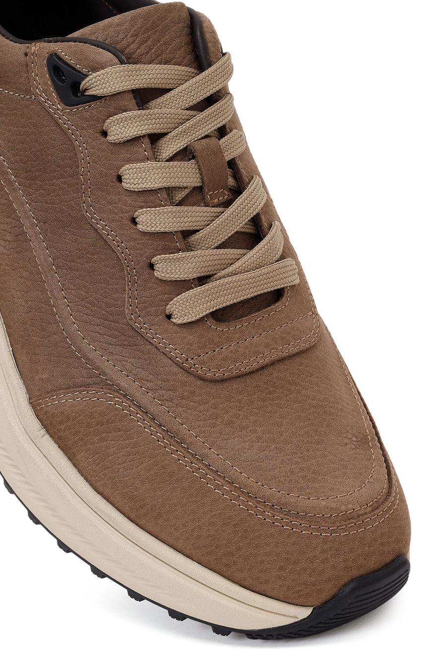 Erkek Vizon Bağcıklı Kalın Tabanlı Nubuk Deri Sneaker
