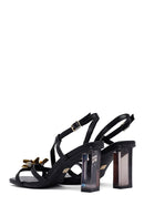 Woman Black Buckled Transparent Thick Heel Sandals | Derimod
