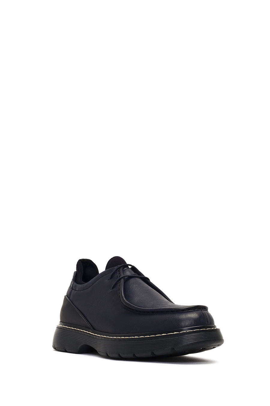 Male Black Lace-Up Thick-Soled Leather Casual Shoes