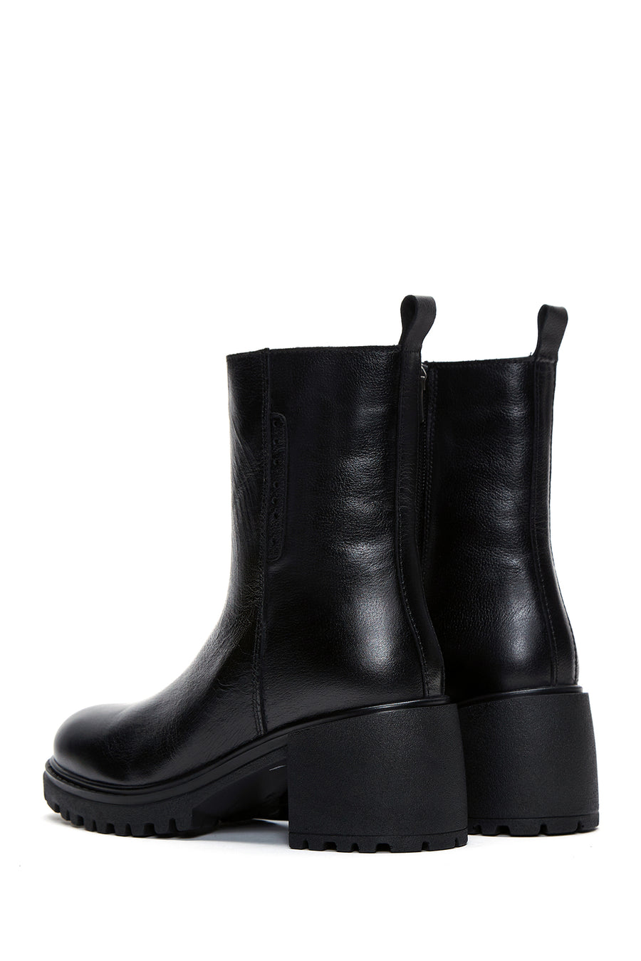 Women's Black Leather Zippered Heeled Boots