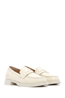 Women's Cream Leather Masculine Loafer | Derimod