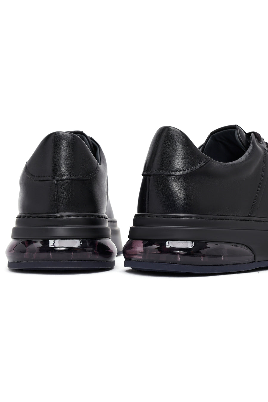Men's Black Lace-Up Thick Sole Leather Sneakers