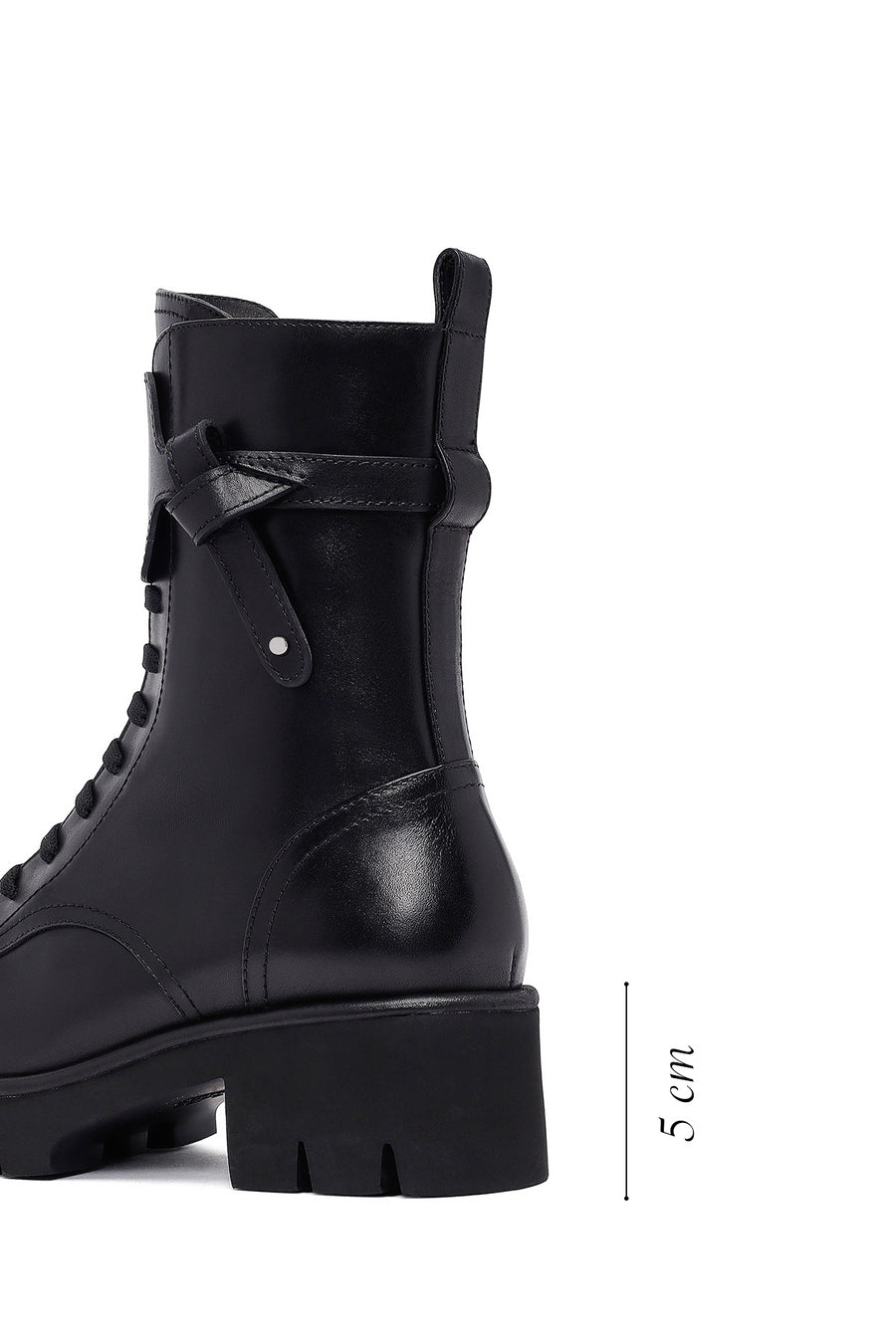 Women's Black Zippered Thick-Soled Leather Ankle Boots