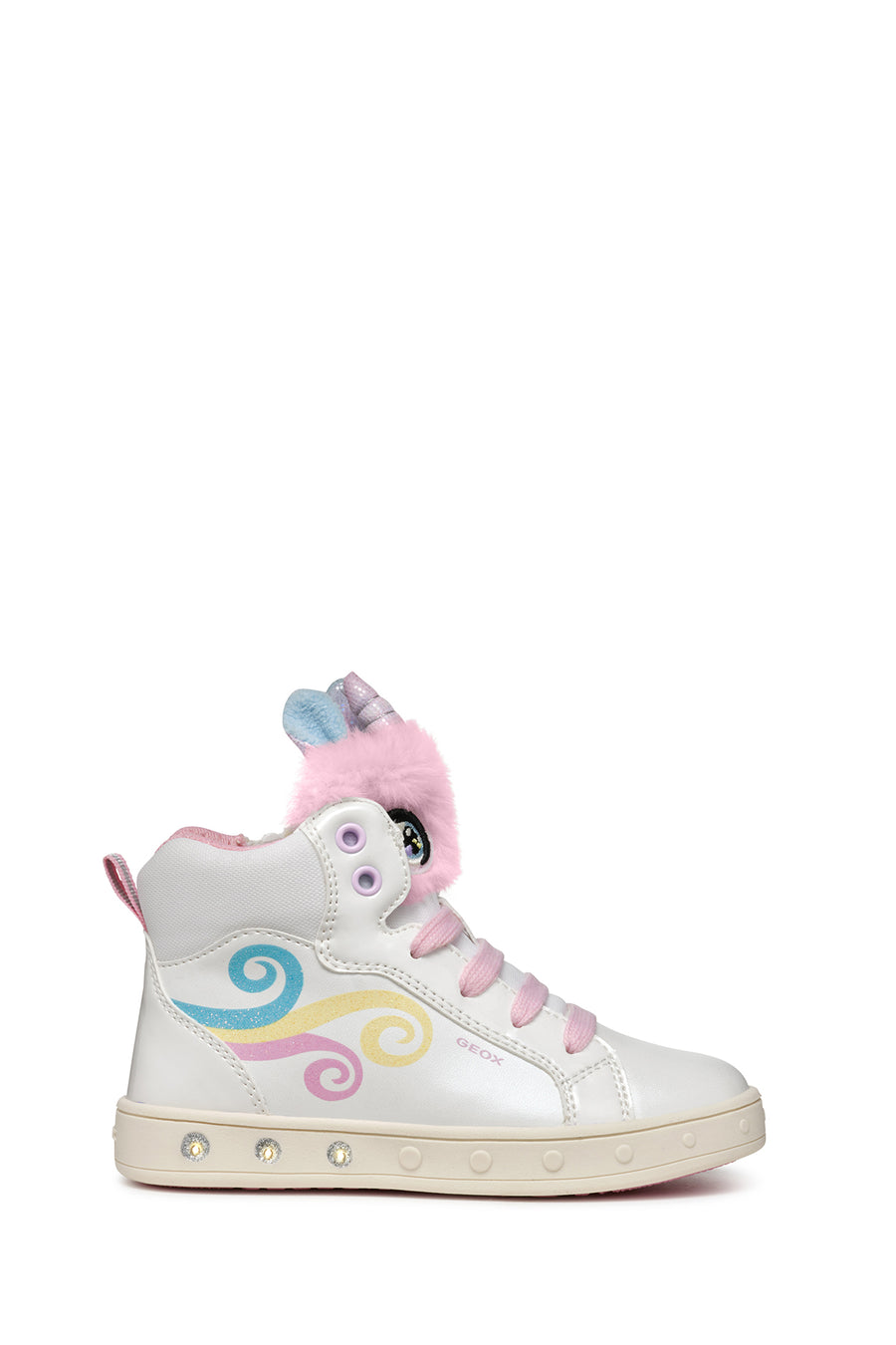 Geox Girls White Skylin Lace-Up Patterned Ankle Sneaker