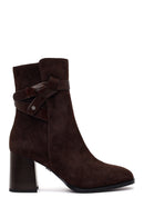 Woman Brown Zip Closure Chunky Heeled Suede Boots | Derimod