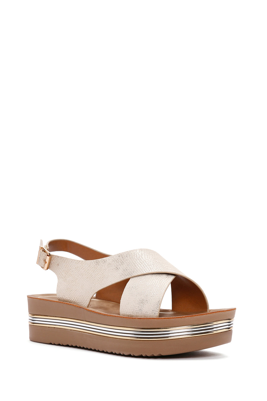 Women's Gold Ankle Strap Thick Soled Metallic Sandals