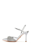 Women's Silver Open Back High Heeled Stilettos with Stones | Derimod