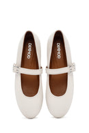 Women's White Buckled Leather Ballerinas | Derimod