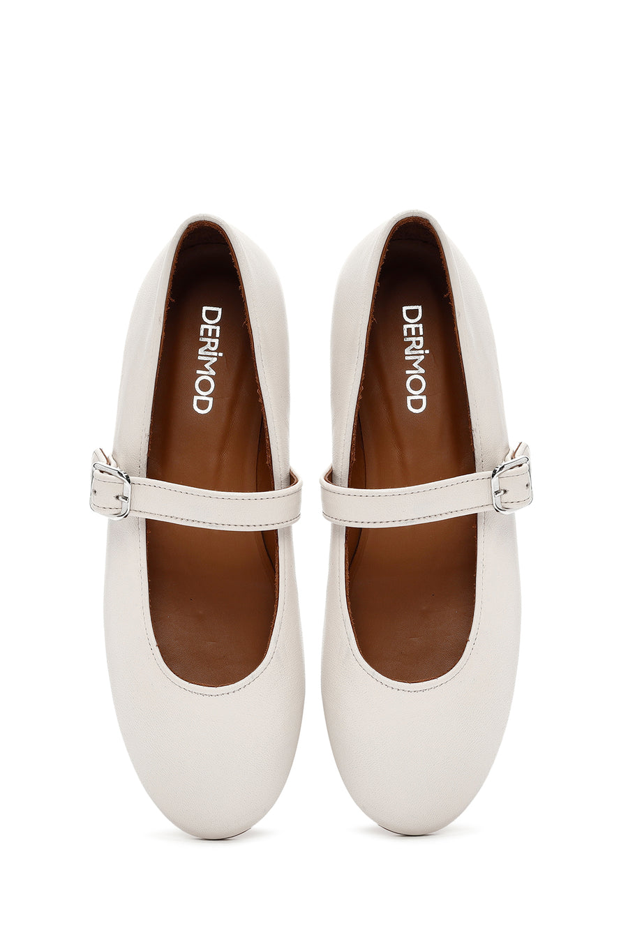 Women's White Buckled Leather Ballerinas